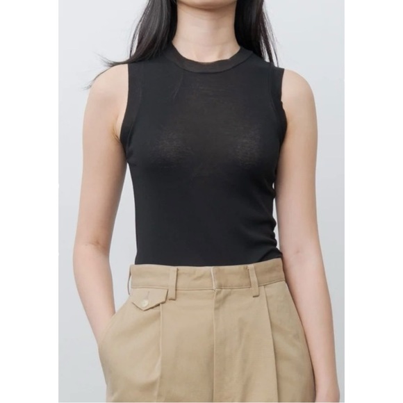 Auralee Super High Gauge Sheer Rib Tank Top - Beige Tan Layering Tank Top - Picture 6 of 9